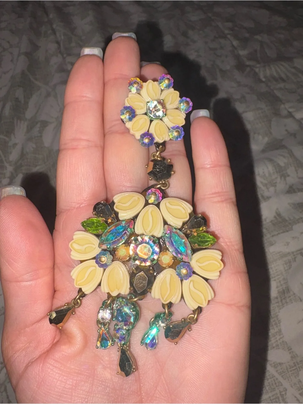 J. Crew Yellow Floral Drop Earrings with Aurora Crystal Accents